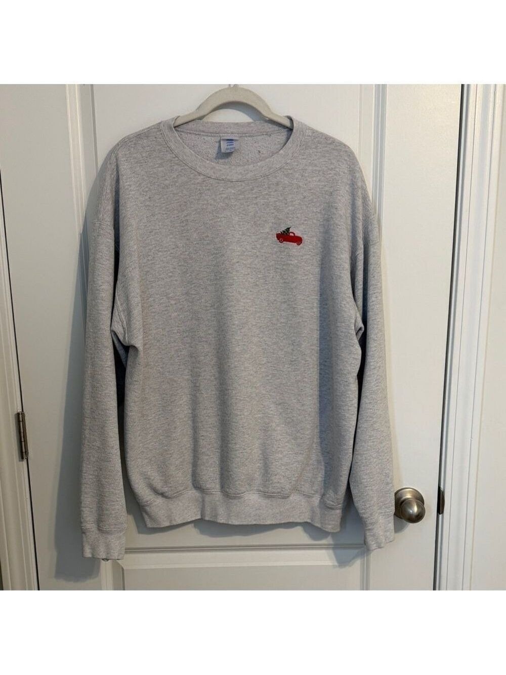 Port Authority Gray Crewneck Sweatshirt XL Red Truck Christmas Tree Embroidery